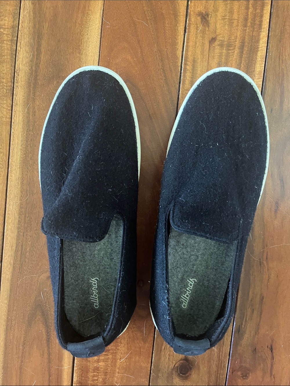 allbirds Men's Black Wool Cruiser Slip On with White Soles